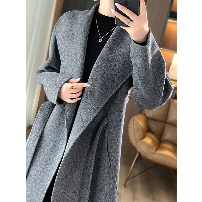 Lettie – Elegant Longline Wool-Blend Coat for Women