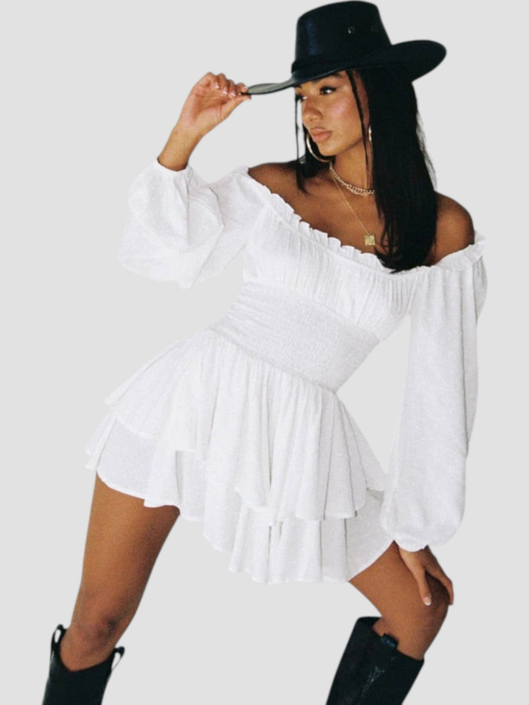 Whoopi – Off-Shoulder Tiered Mini Dress for Women