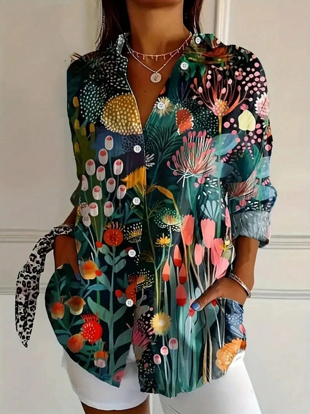 Tracie – Vibrant Floral Print Button-Up Shirt for Women