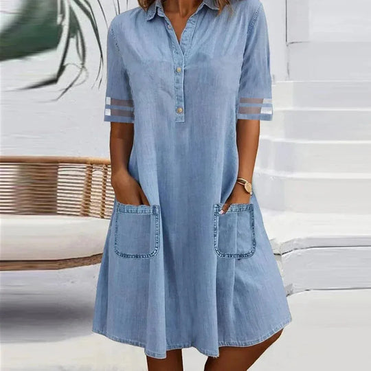 Lenoria – Pocket Detail A-Line Denim Dress for Women