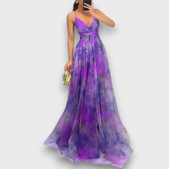 Elanee – Maxi Dress with Watercolor Print and Wrap Effect