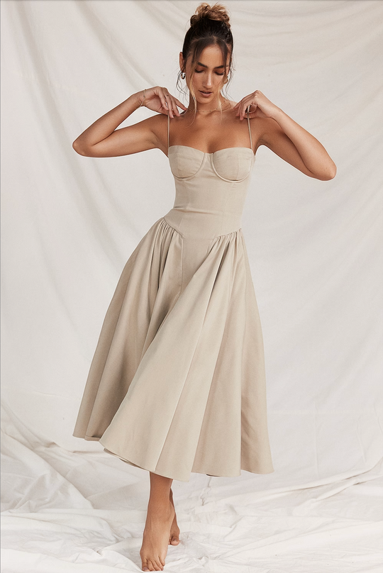 Serenah – Strapless Midi Dress with Sweetheart Bodice