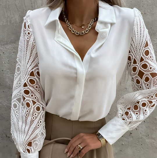Selviane – Luxe Lace Lantern-Sleeve Blouse