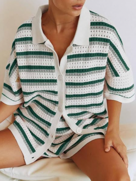 Candice – Striped Button-Up Beach Shirt for Women