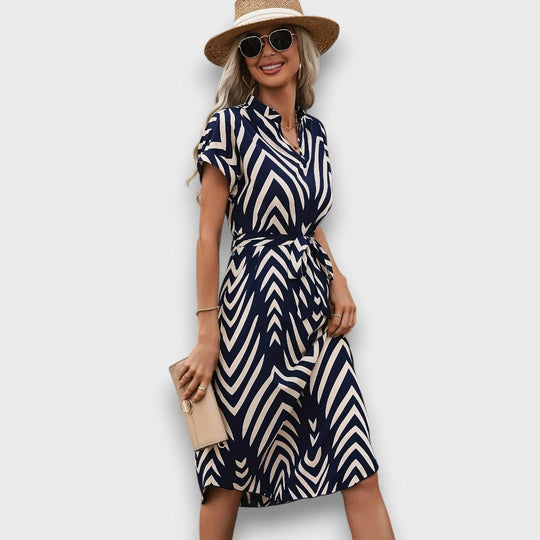 Delara – Striped Midi Dress with Waistband