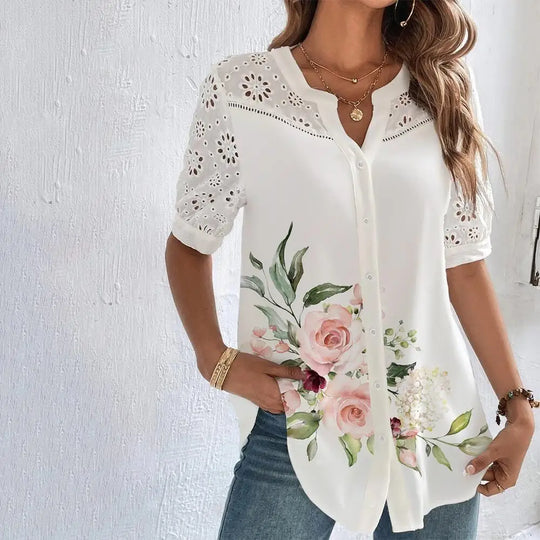 Tyne – Floral Lace Accent Blouse for Women