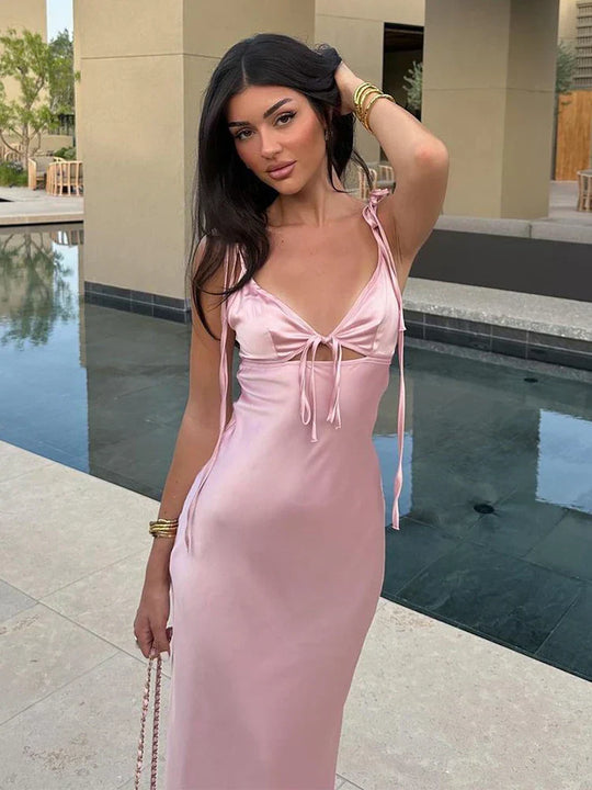 Nela – Satin Bow-Detail Slip Dress for Women