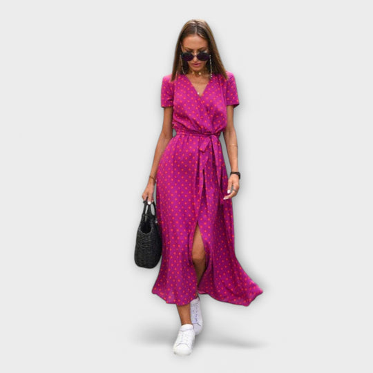 Yelina – Midi Dress with Wrap Look and Floral Energy