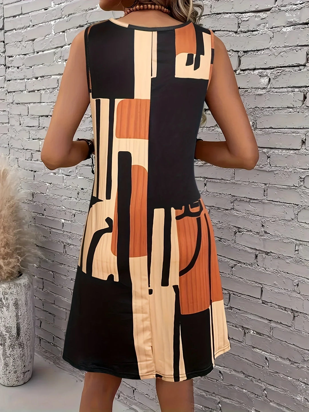 Lucille – Geometric Print Sleeveless Dress for Women