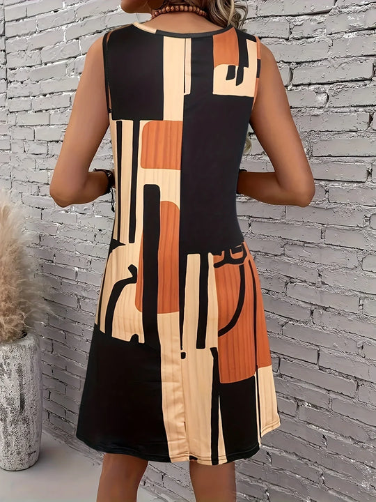 Lucille – Geometric Print Sleeveless Dress for Women