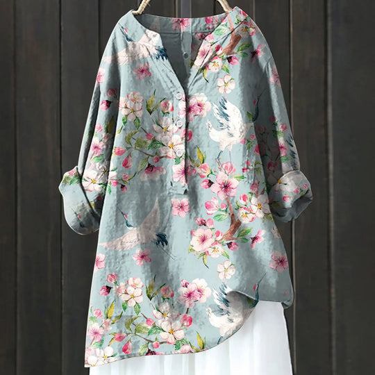 Elowen – Floral Linen Tunic Top for Women