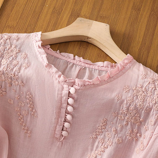 Veronica – Embroidered Button-Front Blouse for Women