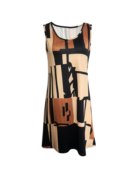 Lucille – Geometric Print Sleeveless Dress for Women