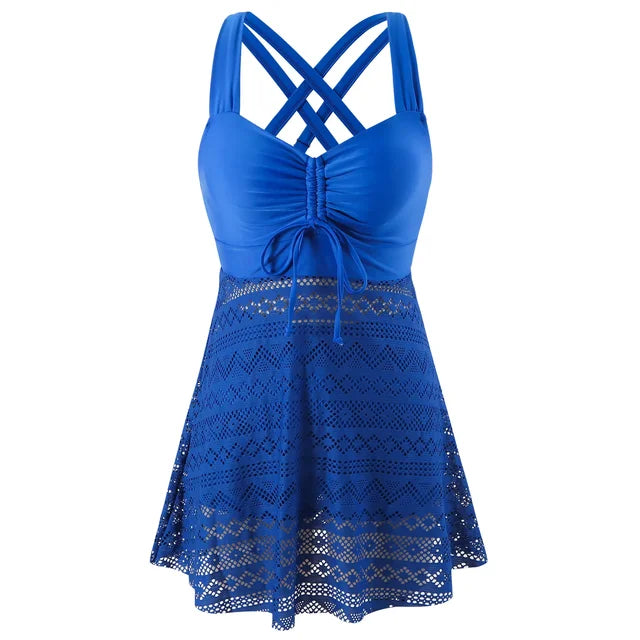 Azzurra – Ruched Lace Overlay Swimdress for Women