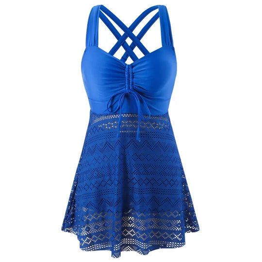 Azzurra – Ruched Lace Overlay Swimdress for Women