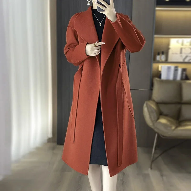 Lettie – Elegant Longline Wool-Blend Coat for Women