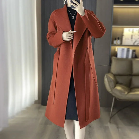 Lettie – Elegant Longline Wool-Blend Coat for Women