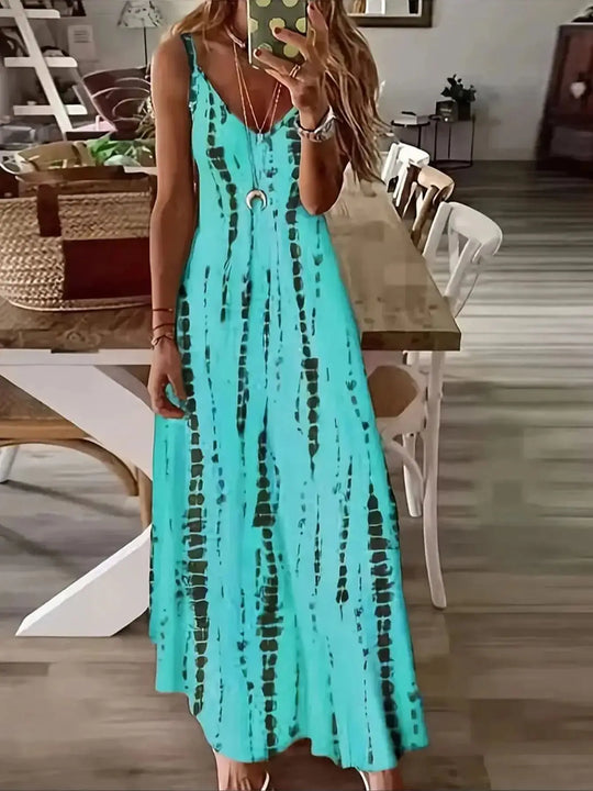 Isolyn – Boho Tie-Dye Spaghetti Strap Maxi Dress