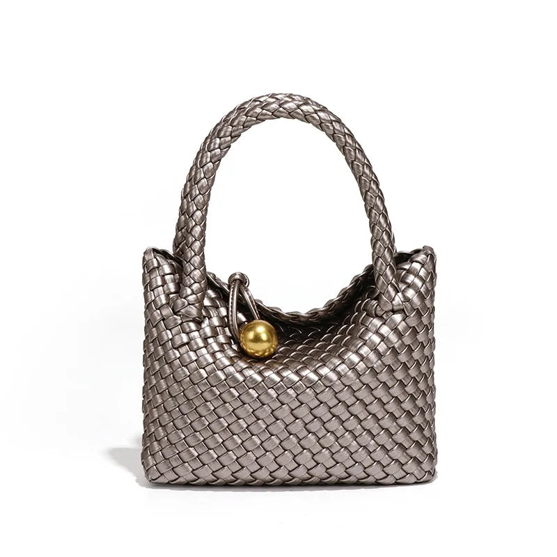 Beatrice – Stylish Woven Shoulder Bag Crafted from Vegan Leather with Gold Accents
