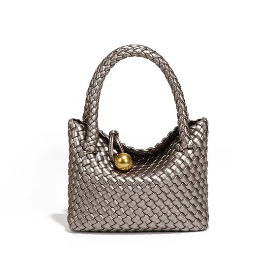 Beatrice – Stylish Woven Shoulder Bag Crafted from Vegan Leather with Gold Accents