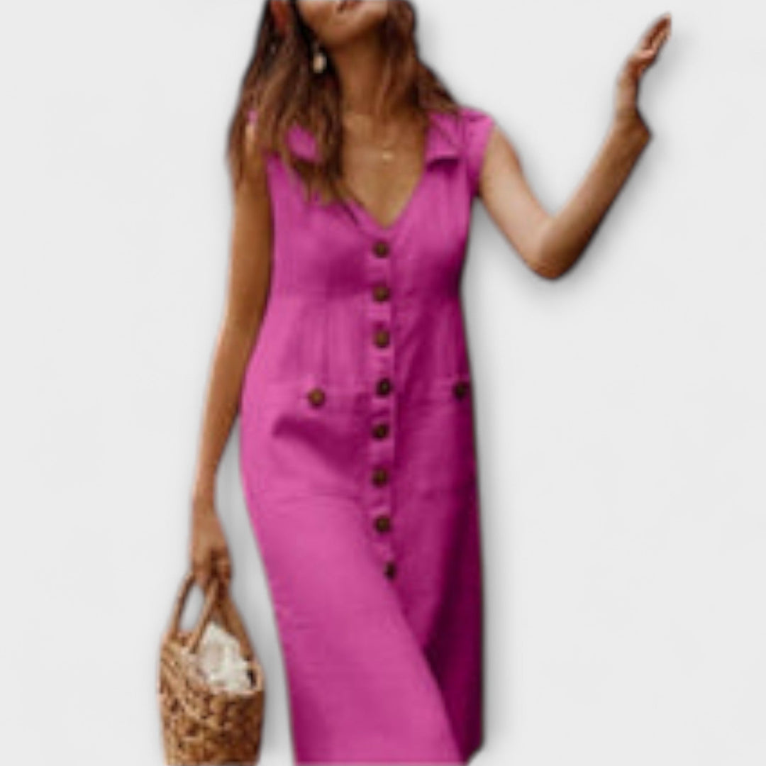 Noellea – A-Line Dress with Fold-Down Collar Made of Linen Blend