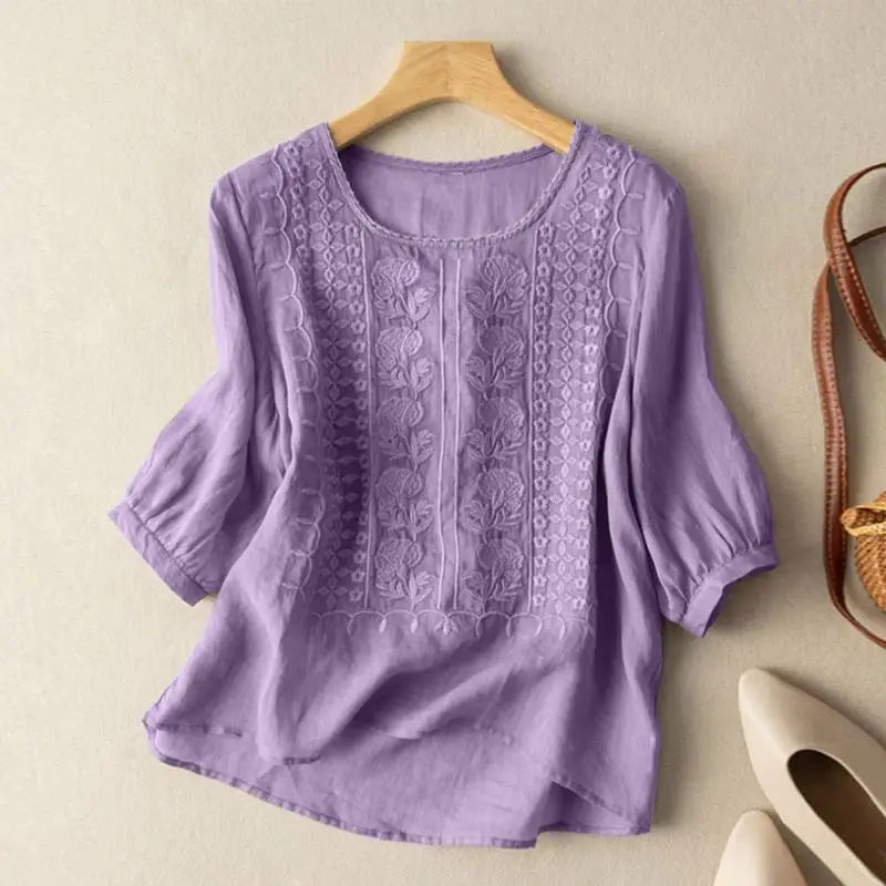 Quinn – Embroidered Linen-Blend Blouse for Women