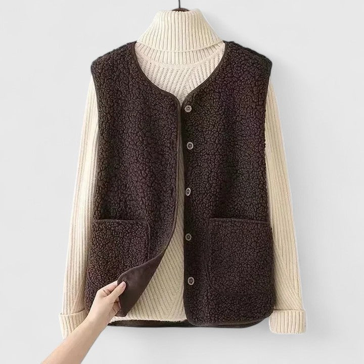 Noralie – Cozy Button-Up Fleece Vest for Women