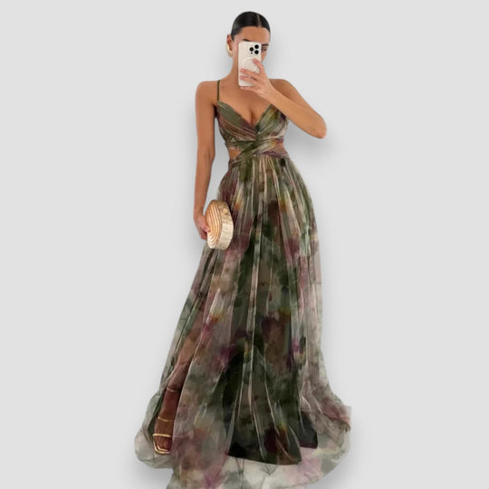 Mercedes – Watercolor Chiffon Maxi Dress for Women
