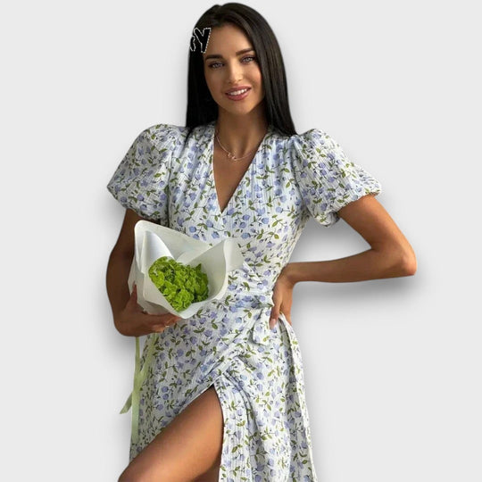 Elenya – Wrap Dress with Floral Elegance