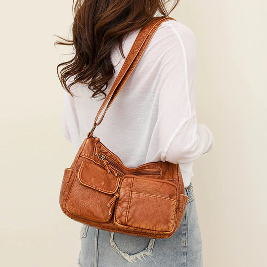Alisha – Retro Leather Crossbody Bag with Multiple Pockets and Adjustable Strap