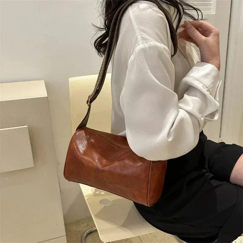 Amelie – Retro PU Leather Crossbody Bag with Adjustable Woven Strap