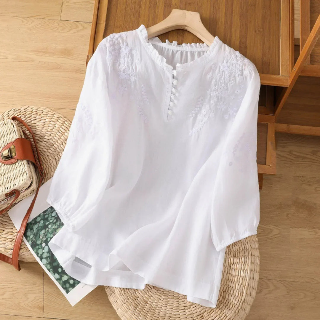 Veronica – Embroidered Button-Front Blouse for Women