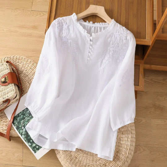 Veronica – Embroidered Button-Front Blouse for Women