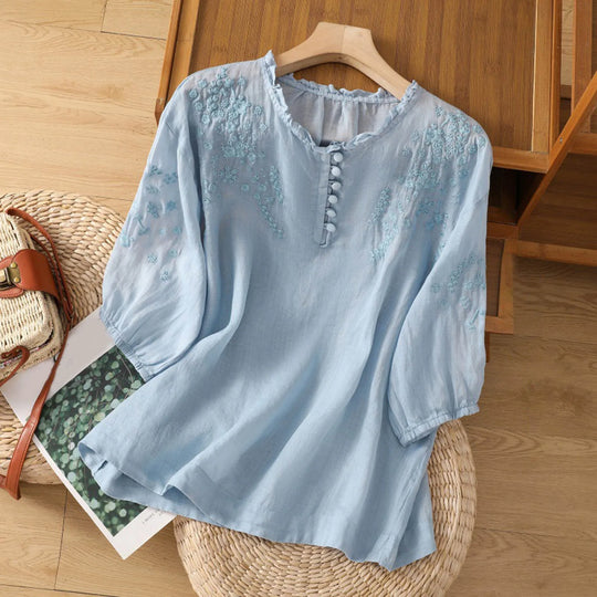 Veronica – Embroidered Button-Front Blouse for Women