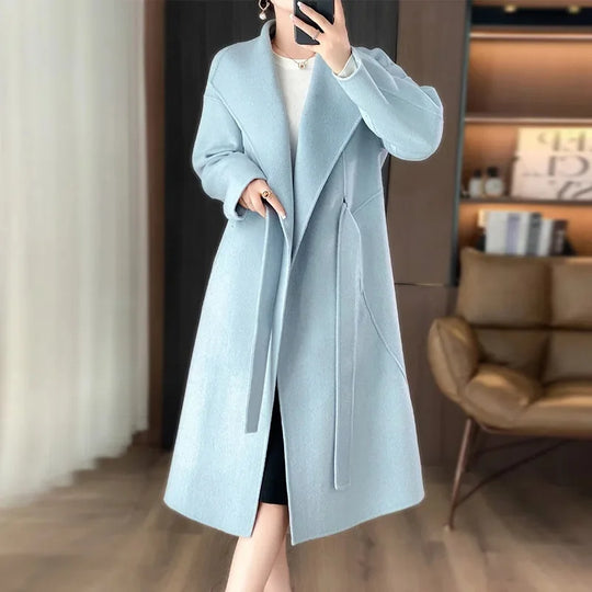 Lettie – Elegant Longline Wool-Blend Coat for Women