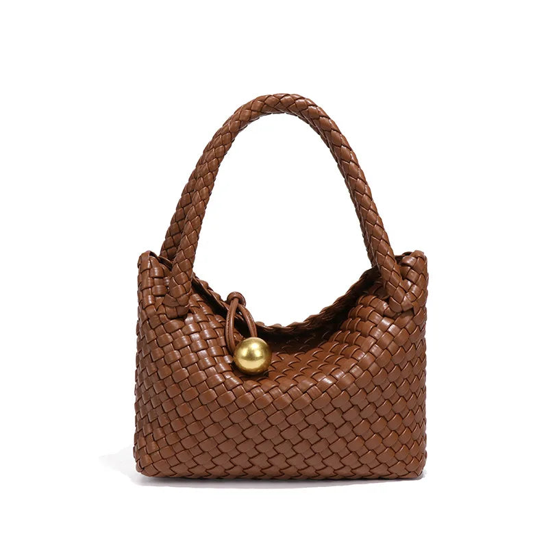 Beatrice – Stylish Woven Shoulder Bag Crafted from Vegan Leather with Gold Accents