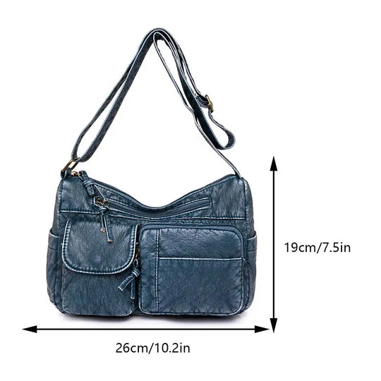 Alisha – Retro Leather Crossbody Bag with Multiple Pockets and Adjustable Strap