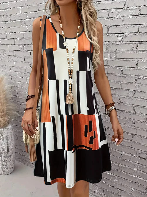 Lucille – Geometric Print Sleeveless Dress for Women