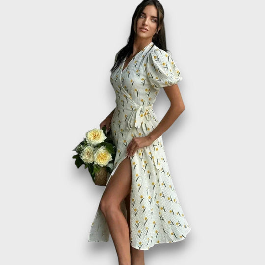 Elenya – Wrap Dress with Floral Elegance