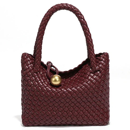 Beatrice – Stylish Woven Shoulder Bag Crafted from Vegan Leather with Gold Accents
