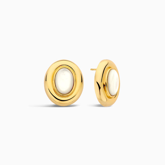 Kathleen – Gold Oval Stud Earrings with Mother-of-Pearl