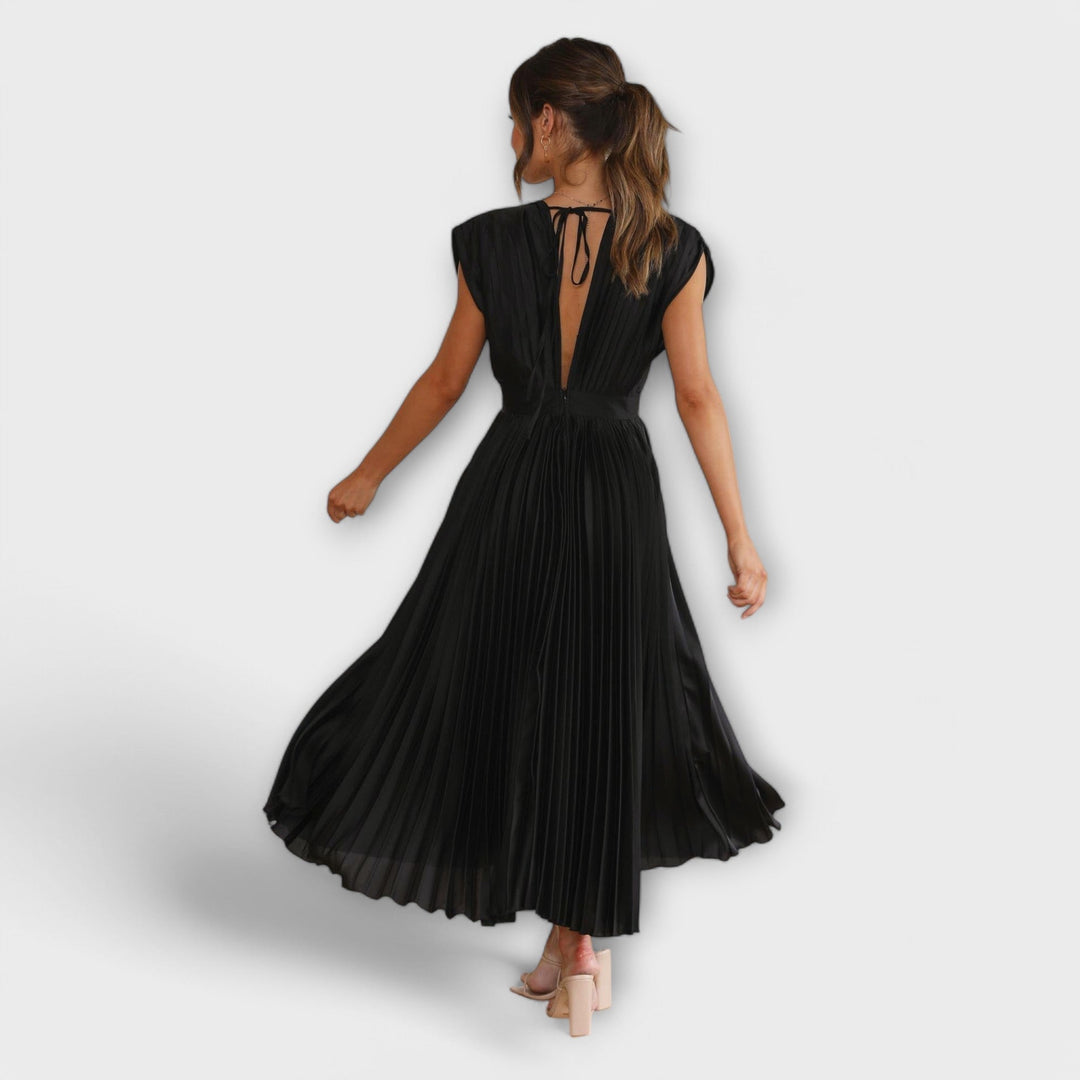 Celestine – Pleated Midi Dress with V-Neck