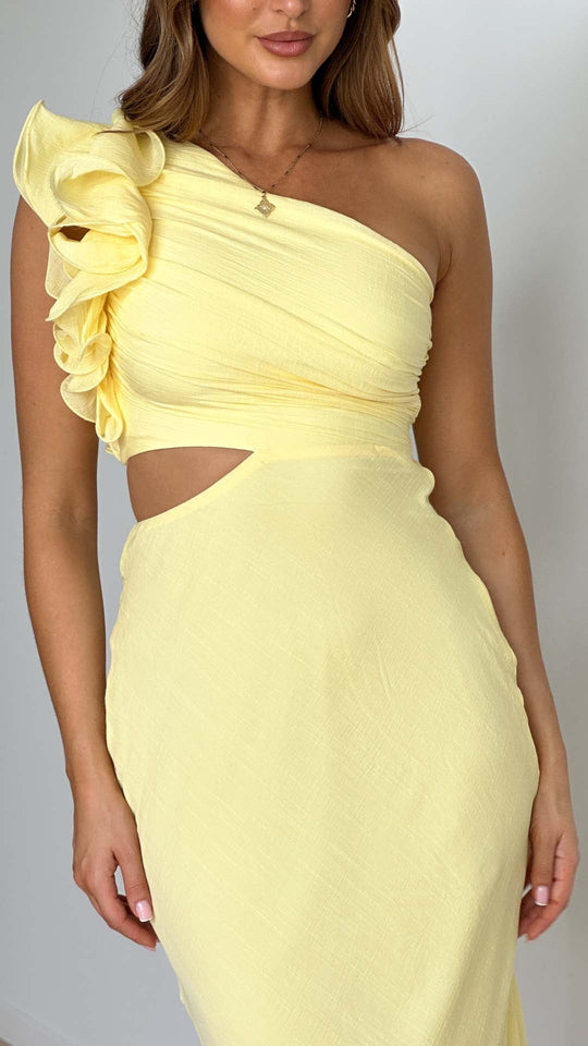 Soleara – One-Shoulder Ruffle Midi Dress for Women