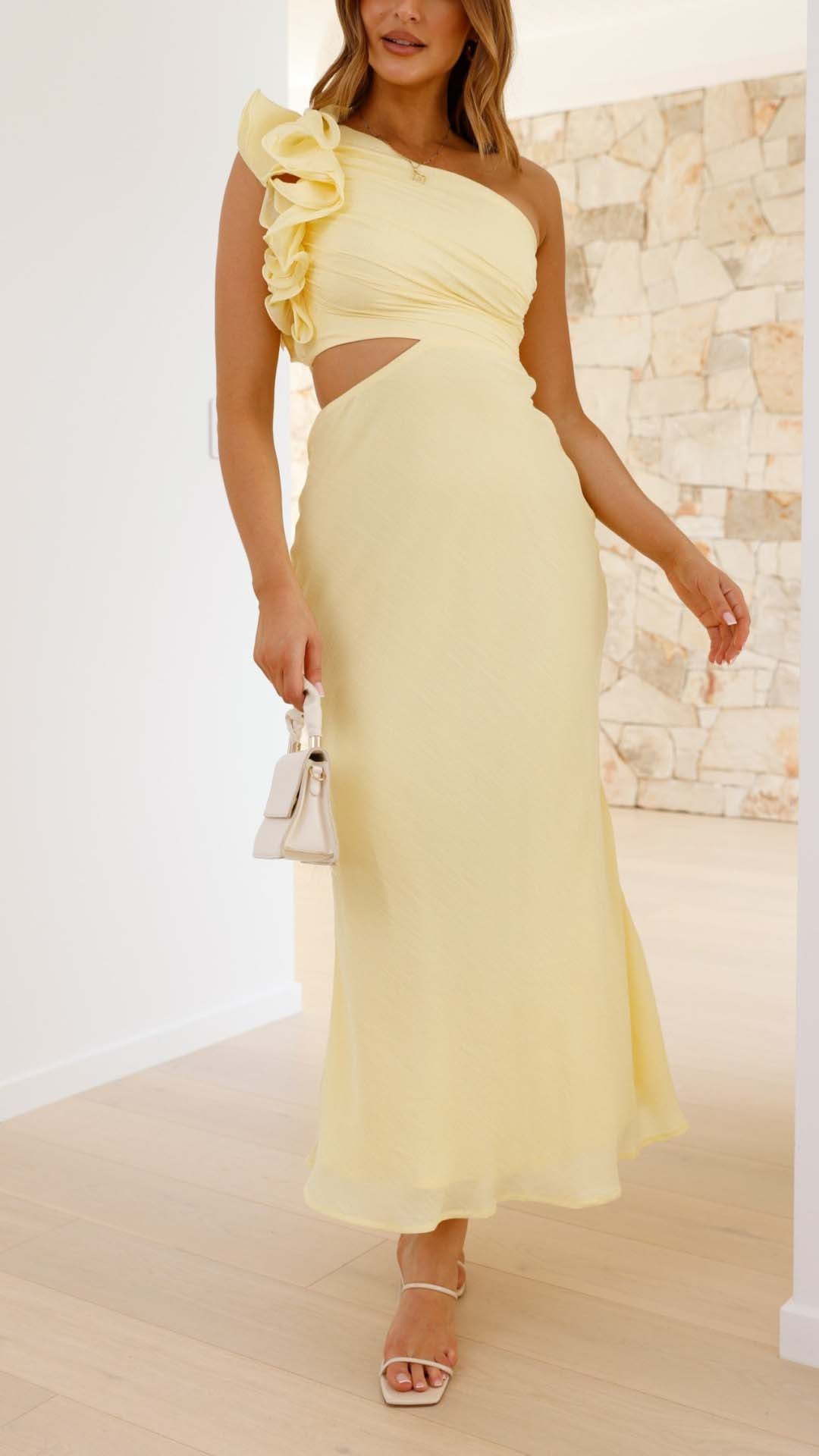 Soleara – One-Shoulder Ruffle Midi Dress for Women