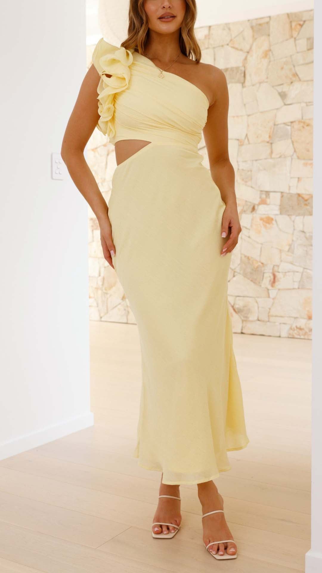 Soleara – One-Shoulder Ruffle Midi Dress for Women