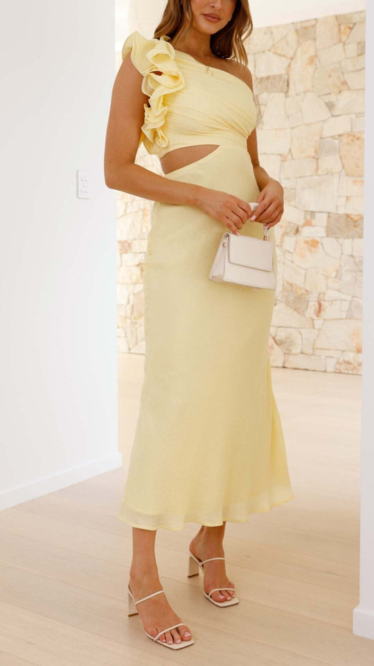 Soleara – One-Shoulder Ruffle Midi Dress for Women