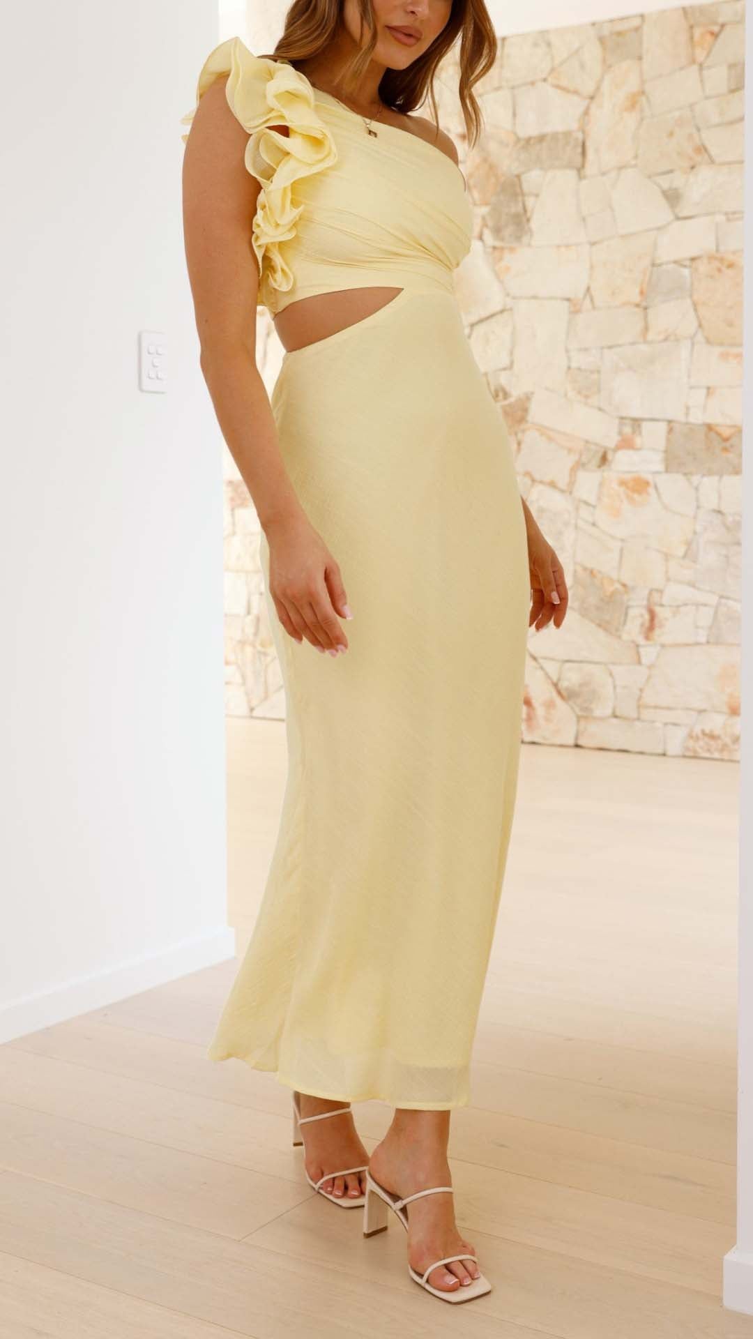Soleara – One-Shoulder Ruffle Midi Dress for Women