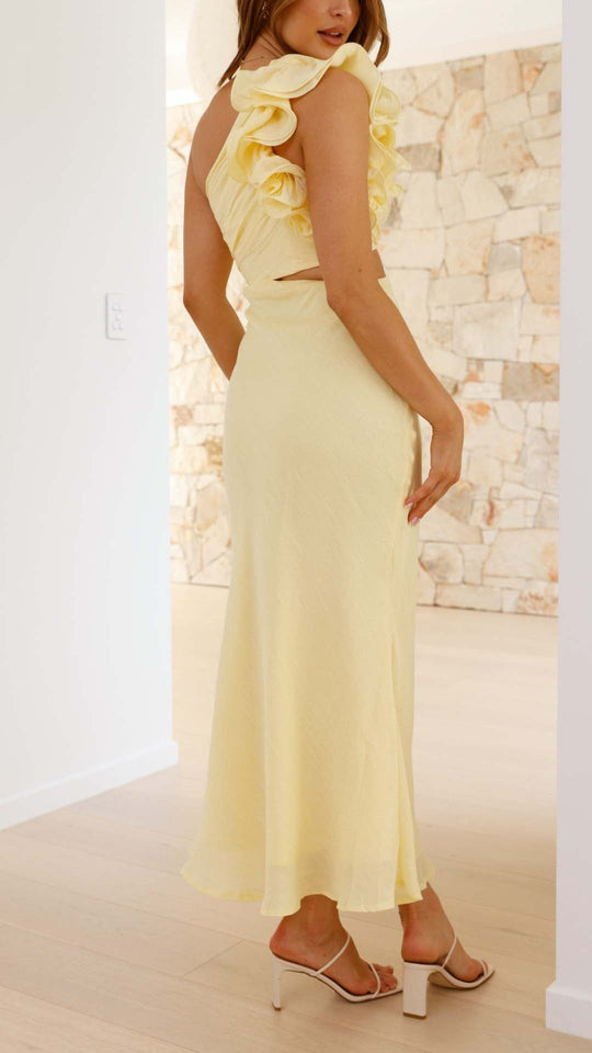 Soleara – One-Shoulder Ruffle Midi Dress for Women