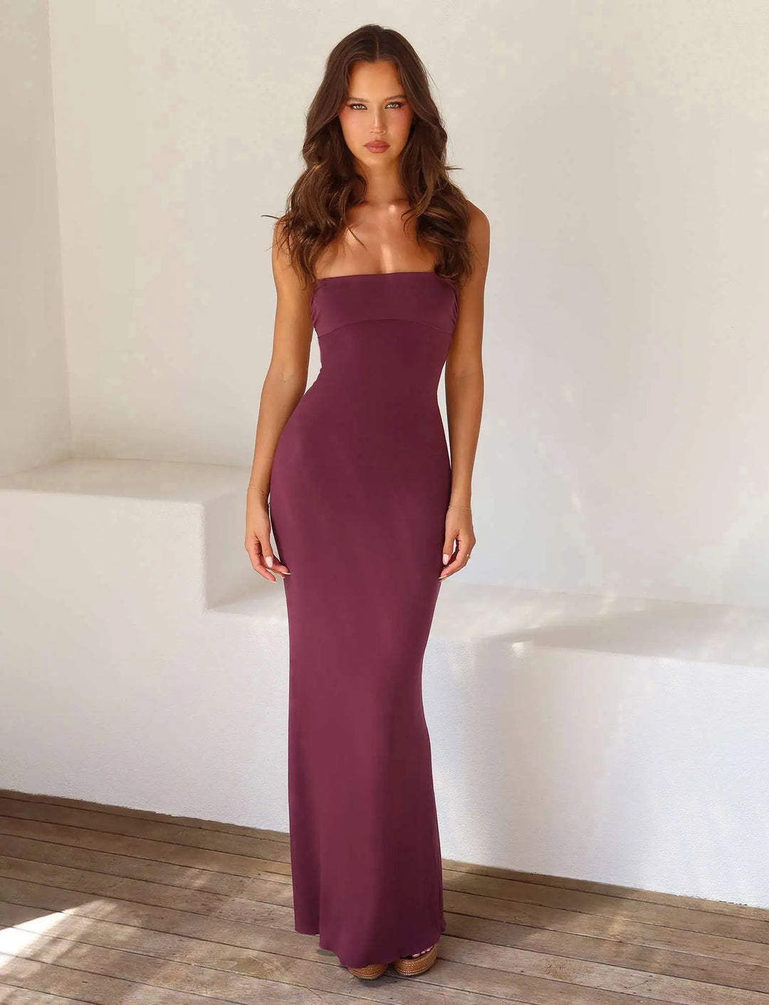 Melvaya – Strapless Sculpt Knit Maxi Dress for Women