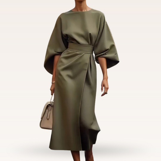 Cashmere – Kimono-Inspired Belted Midi Dress for Women